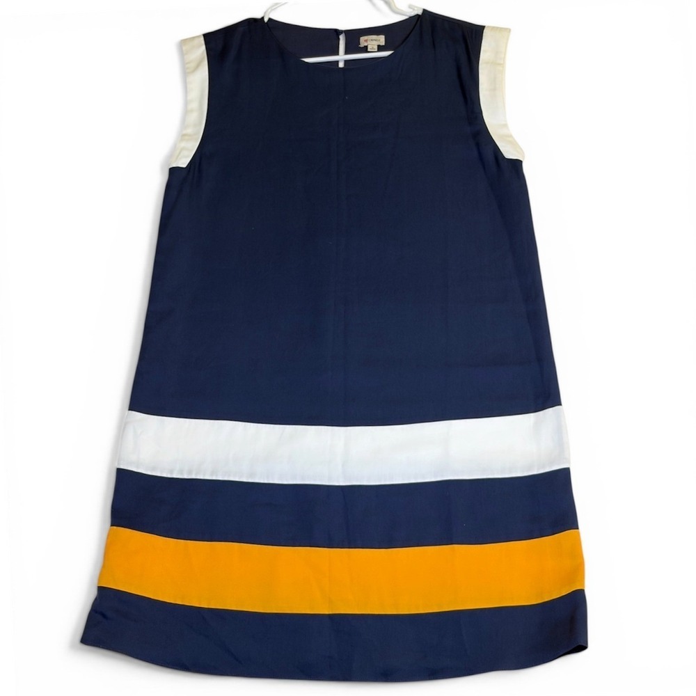 Cremieux Womens Shift Dress Size S‎ Navy Blue Colorblock Tencel Sleeveless Lined